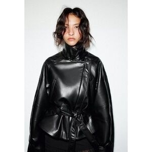 Zara FAUX LEATHER PEPLUM JACKET